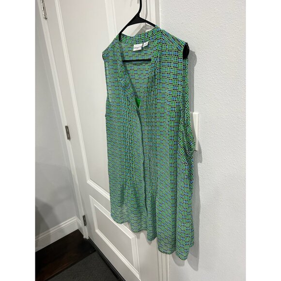 Liz Claiborne Button Front Sleeveless Blouse Green Blue Plus Sz 2X Checkered - Picture 3 of 11